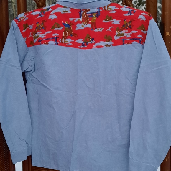 Vintage Boy's Denim cowboy print button down Shirt - Picture 8 of 10